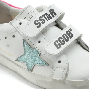 GOLDEN GOOSE Baskets Bébé Old School Cuir Blanc Menthe Rose Fluo pas cher 12