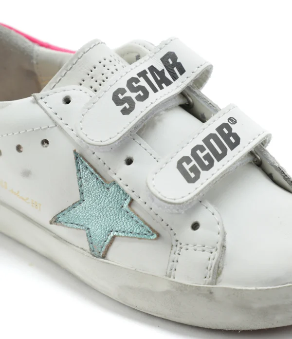 GOLDEN GOOSE Baskets Bébé Old School Cuir Blanc Menthe Rose Fluo pas cher 5