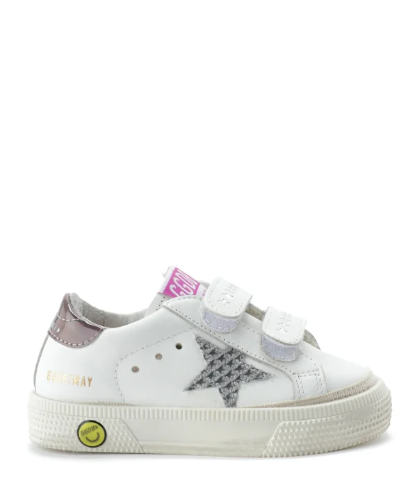 GOLDEN GOOSE Baskets Enfant May School Cuir Blanc Argenté Gris site soldes 1