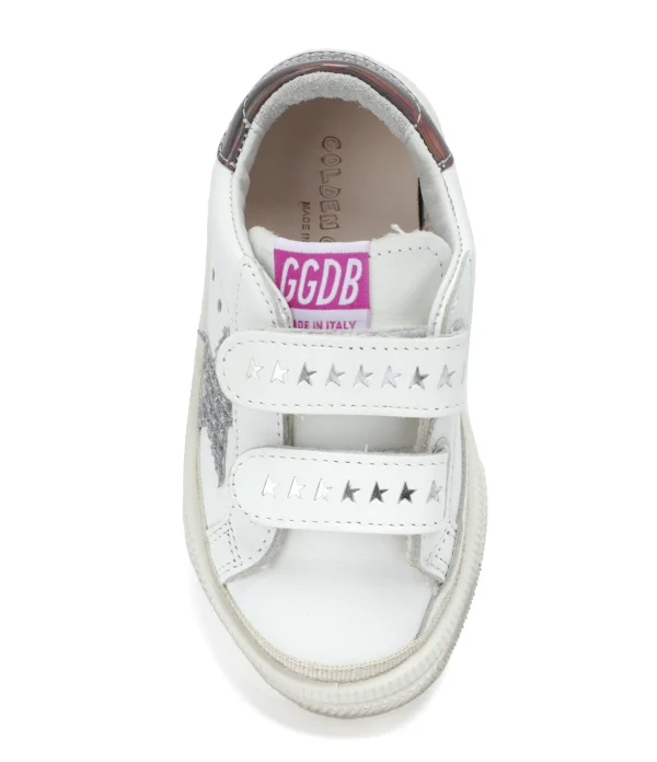 GOLDEN GOOSE Baskets Enfant May School Cuir Blanc Argenté Gris site soldes 3