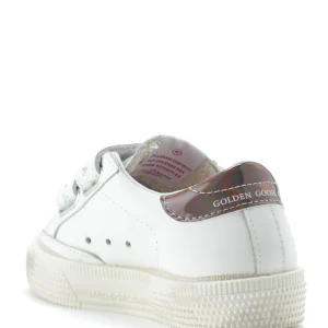 GOLDEN GOOSE Baskets Enfant May School Cuir Blanc Argenté Gris site soldes 10