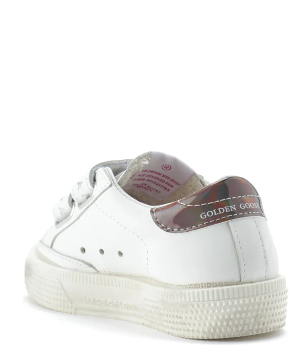 GOLDEN GOOSE Baskets Enfant May School Cuir Blanc Argenté Gris site soldes 4