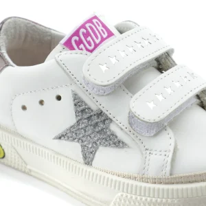 GOLDEN GOOSE Baskets Enfant May School Cuir Blanc Argenté Gris site soldes 12