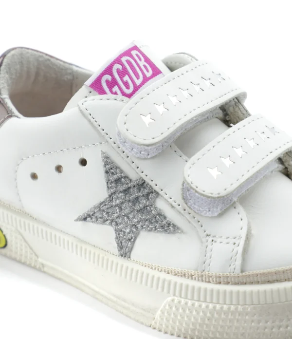 GOLDEN GOOSE Baskets Enfant May School Cuir Blanc Argenté Gris site soldes 5