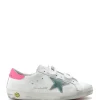 GOLDEN GOOSE Baskets Enfant Old School Cuir Blanc Menthe Rose Fluo Officielle 16