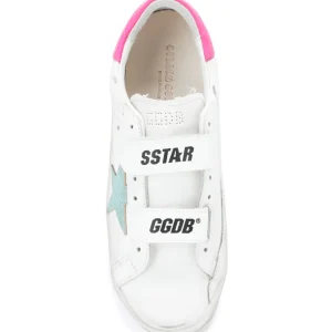 GOLDEN GOOSE Baskets Enfant Old School Cuir Blanc Menthe Rose Fluo Officielle 8