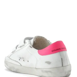 GOLDEN GOOSE Baskets Enfant Old School Cuir Blanc Menthe Rose Fluo Officielle 10