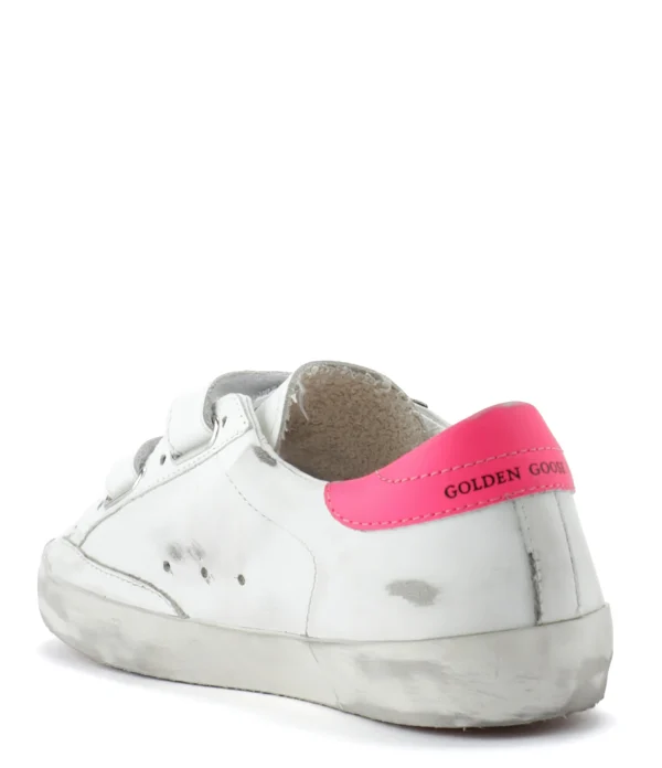 GOLDEN GOOSE Baskets Enfant Old School Cuir Blanc Menthe Rose Fluo Officielle 4