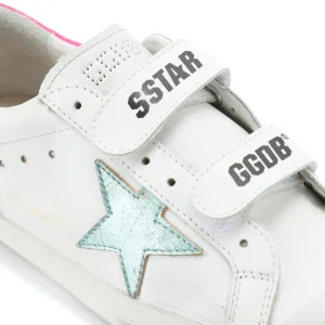 GOLDEN GOOSE Baskets Enfant Old School Cuir Blanc Menthe Rose Fluo Officielle 12