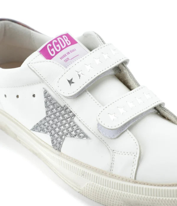 acheter en ligne GOLDEN GOOSE Baskets May School Cuir Blanc 5