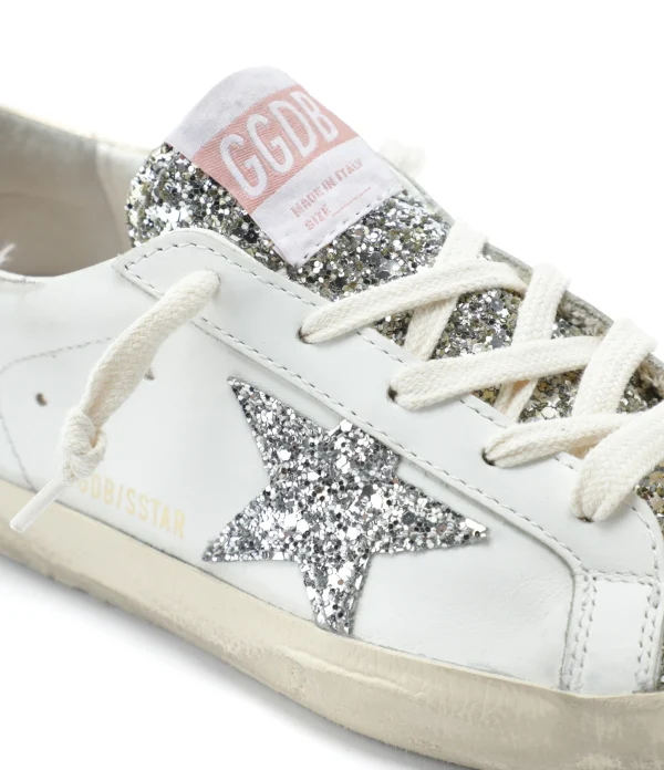 marque moins cher GOLDEN GOOSE Baskets Enfant Superstar Cuir Glitter Blanc Argenté 5