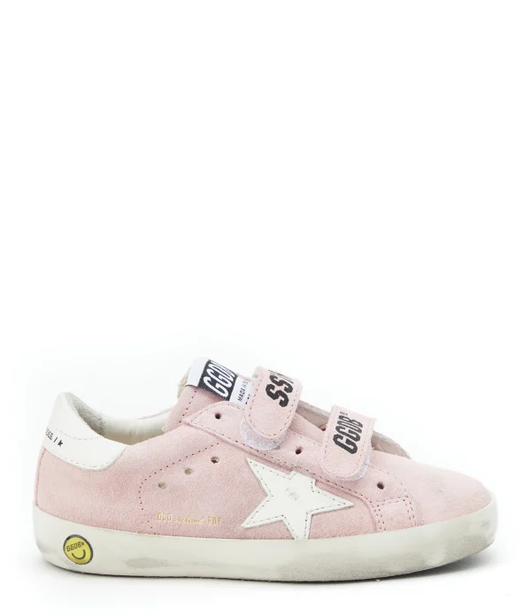 GOLDEN GOOSE Baskets Enfant Old School Cuir Suédé Rose Blanc Neuve avec étiquette 1