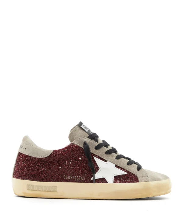 Nouvelle tendance GOLDEN GOOSE Baskets Superstar Cuir Bordeaux Taupe Blanc 1