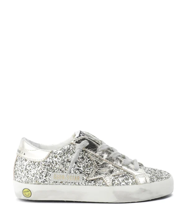 GOLDEN GOOSE Baskets Bébé Superstar Glitter Argenté Blanc vente pas cher 1