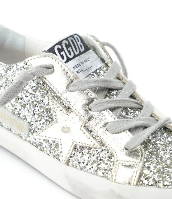 GOLDEN GOOSE Baskets Bébé Superstar Glitter Argenté Blanc vente pas cher 5