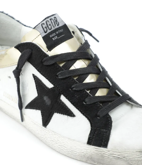 GOLDEN GOOSE Baskets Superstar Cuir Noir Blanc Doré Paris 5