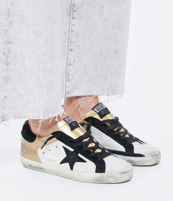 GOLDEN GOOSE Baskets Superstar Cuir Noir Blanc Doré Paris 6