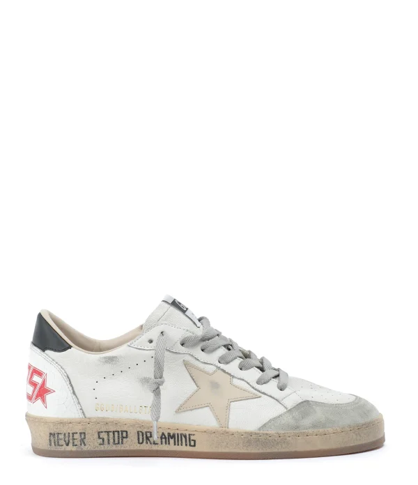 authentiques GOLDEN GOOSE Baskets Homme Ball Star Sérigraphie Cuir Blanc Gris 1