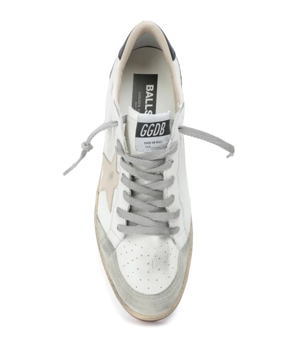 authentiques GOLDEN GOOSE Baskets Homme Ball Star Sérigraphie Cuir Blanc Gris 3