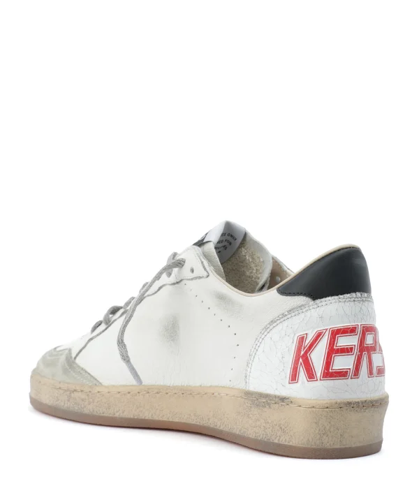 authentiques GOLDEN GOOSE Baskets Homme Ball Star Sérigraphie Cuir Blanc Gris 4