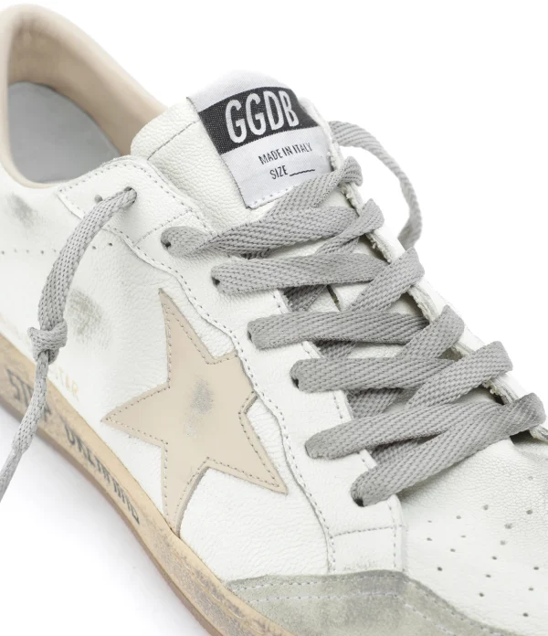 authentiques GOLDEN GOOSE Baskets Homme Ball Star Sérigraphie Cuir Blanc Gris 5