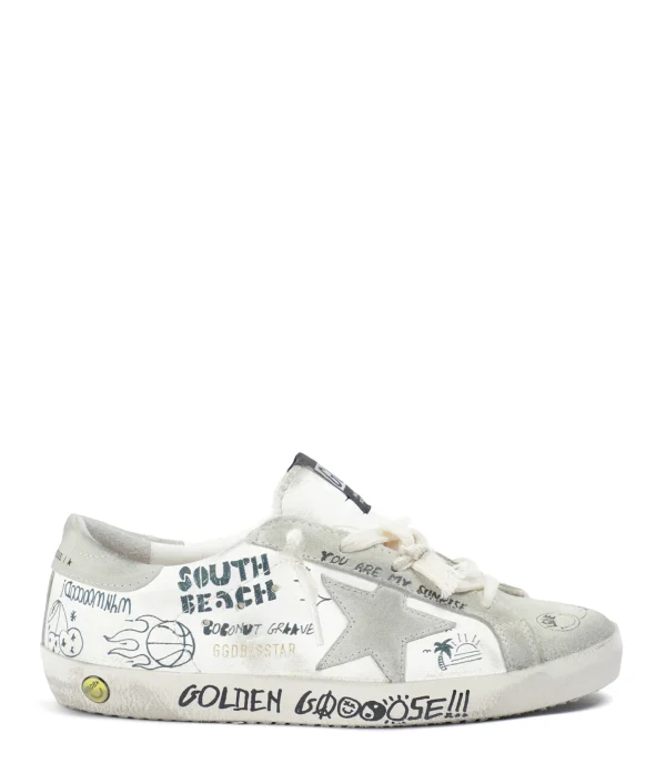 GOLDEN GOOSE Baskets Bébé Superstar Sérigraphie Cuir Blanc Gris comparez les prix 1