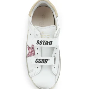 fashion pas cher GOLDEN GOOSE Baskets Bébé Old School Cuir Glitter Blanc Rose Beige 8