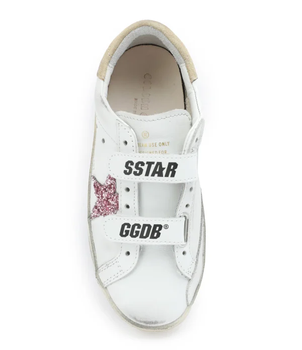 fashion pas cher GOLDEN GOOSE Baskets Bébé Old School Cuir Glitter Blanc Rose Beige 3