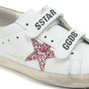 fashion pas cher GOLDEN GOOSE Baskets Bébé Old School Cuir Glitter Blanc Rose Beige 12