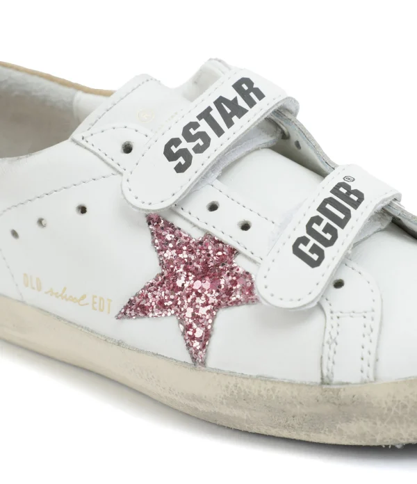 fashion pas cher GOLDEN GOOSE Baskets Bébé Old School Cuir Glitter Blanc Rose Beige 5