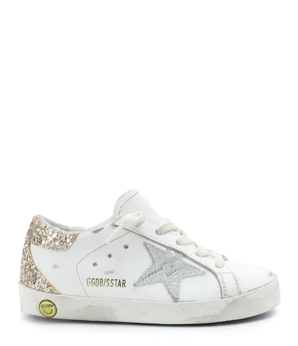 soldes luxe GOLDEN GOOSE Baskets Bébé Superstar Cuir Glitter Blanc Doré 1