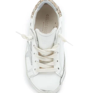 soldes luxe GOLDEN GOOSE Baskets Bébé Superstar Cuir Glitter Blanc Doré 8