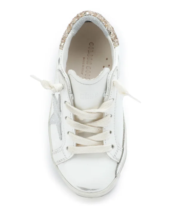 soldes luxe GOLDEN GOOSE Baskets Bébé Superstar Cuir Glitter Blanc Doré 3