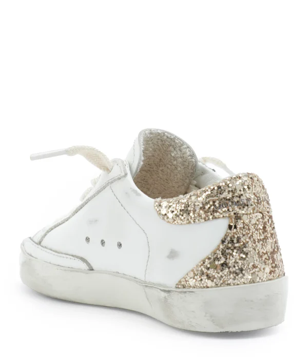 soldes luxe GOLDEN GOOSE Baskets Bébé Superstar Cuir Glitter Blanc Doré 4