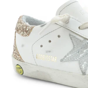 soldes luxe GOLDEN GOOSE Baskets Bébé Superstar Cuir Glitter Blanc Doré 12