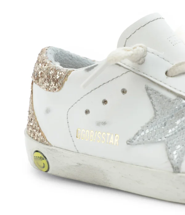 soldes luxe GOLDEN GOOSE Baskets Bébé Superstar Cuir Glitter Blanc Doré 5