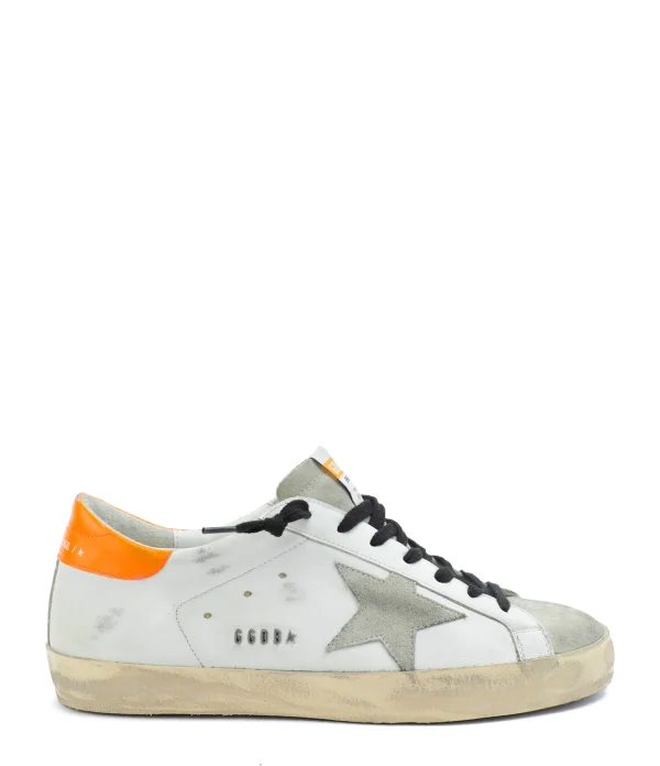 GOLDEN GOOSE Baskets Homme Superstar Cuir Blanc Orange Meilleur Prix 1