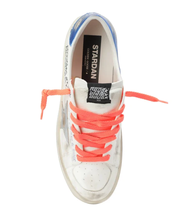 Protections acheteurs GOLDEN GOOSE Baskets Homme Stardan Sérigraphie Cuir Blanc Bleu 3