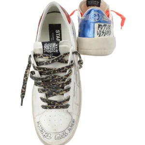 Protections acheteurs GOLDEN GOOSE Baskets Homme Stardan Sérigraphie Cuir Blanc Bleu 16