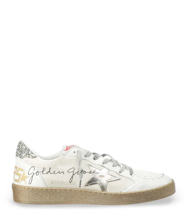 livraison la plus rapide GOLDEN GOOSE Baskets Ball Star Signature Cuir Blanc Argenté 1