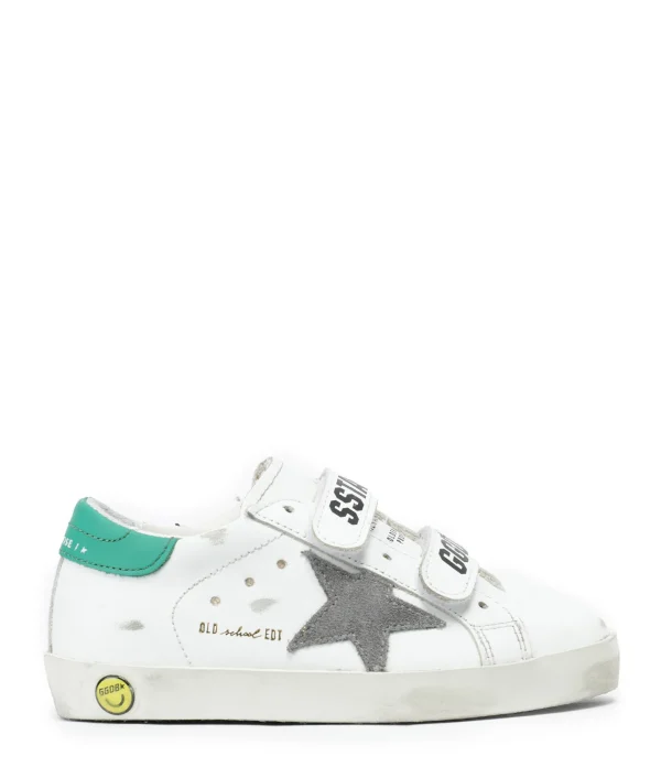 GOLDEN GOOSE Baskets Enfant Old School Cuir Blanc Vert à prix promos 1