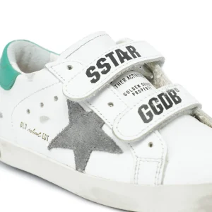 GOLDEN GOOSE Baskets Enfant Old School Cuir Blanc Vert à prix promos 12