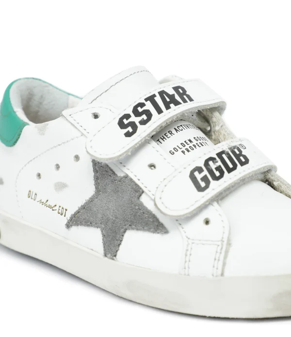 GOLDEN GOOSE Baskets Enfant Old School Cuir Blanc Vert à prix promos 5