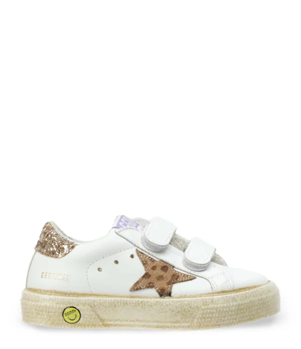 mode GOLDEN GOOSE Baskets Bébé May School Cuir Blanc Doré 1