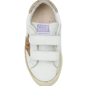 mode GOLDEN GOOSE Baskets Bébé May School Cuir Blanc Doré 8