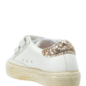 mode GOLDEN GOOSE Baskets Bébé May School Cuir Blanc Doré 10