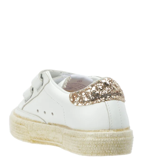 mode GOLDEN GOOSE Baskets Bébé May School Cuir Blanc Doré 4