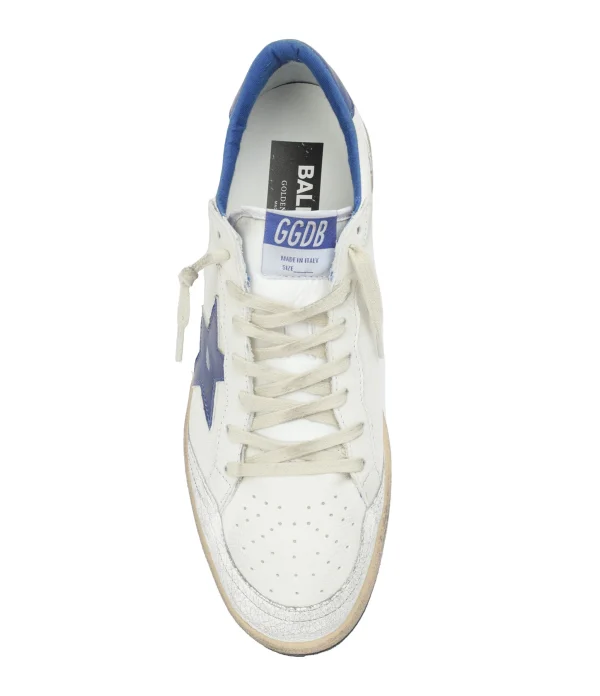 GOLDEN GOOSE Baskets Homme Ball Star Cuir Blanc Bleu Métallisé grossiste en ligne 3