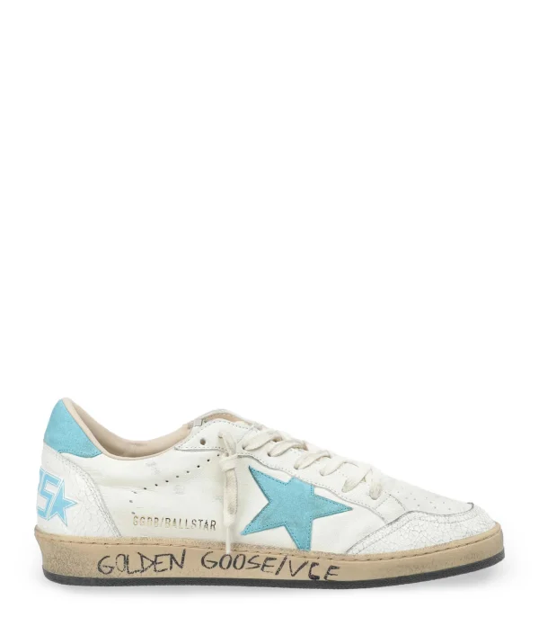 Neuve avec étiquette GOLDEN GOOSE Baskets Homme Ball Star Cuir Blanc Bleu Ciel 1