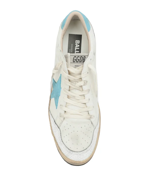 Neuve avec étiquette GOLDEN GOOSE Baskets Homme Ball Star Cuir Blanc Bleu Ciel 3